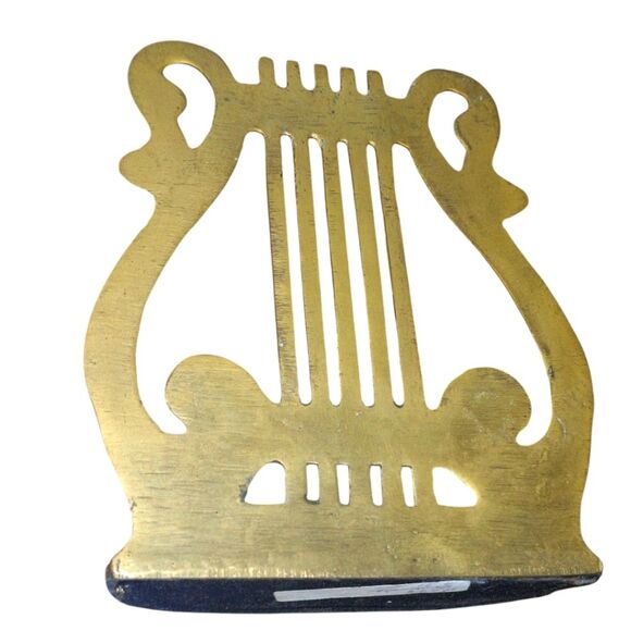 Brass‎ Musical Lyre Harp Bookend Musician Mid Century MCM Vintage Patina ONE - Picture 7 of 14